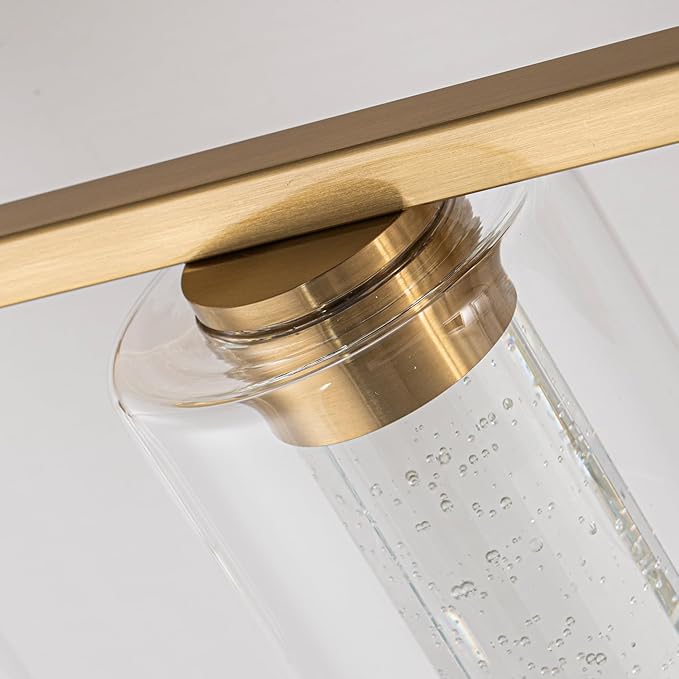 SineRise 2-Light Gold Vanity Light with 3 Color Modes (3000K/4000K/6000K), Eye Protection LED Bathroom Light Fixture, Dimmable Modern Wall Light Over Mirror with Clear Glass Shade