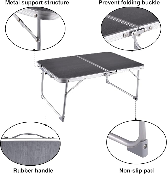 Foldable Laptop Desk, Portable Bed Table with Hidden Storage, Gray | 23.6 x 15.3 in Work Surface, Hidden Storage, Aluminum Frame, Anti-Slip Feet, Carry Handle, Safety Locks