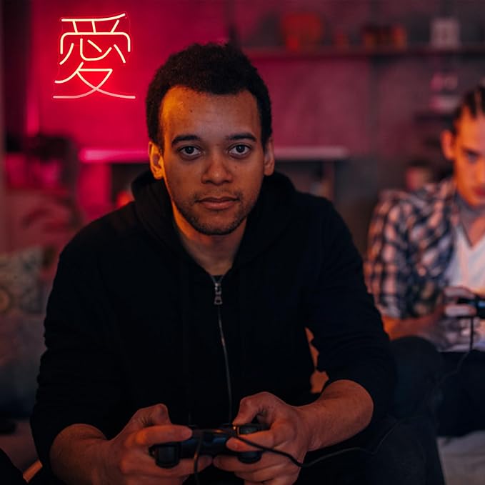 Japanese Love Neon Sign Red Love Kanji LED Sign for Bedroom Bar Party Decor | Dimmable Japan Symbol Neon Wall Sign, Chinese Character Neon Lights, Acrylic Words Neon Light Up Signs, Valentine's Day Gifts