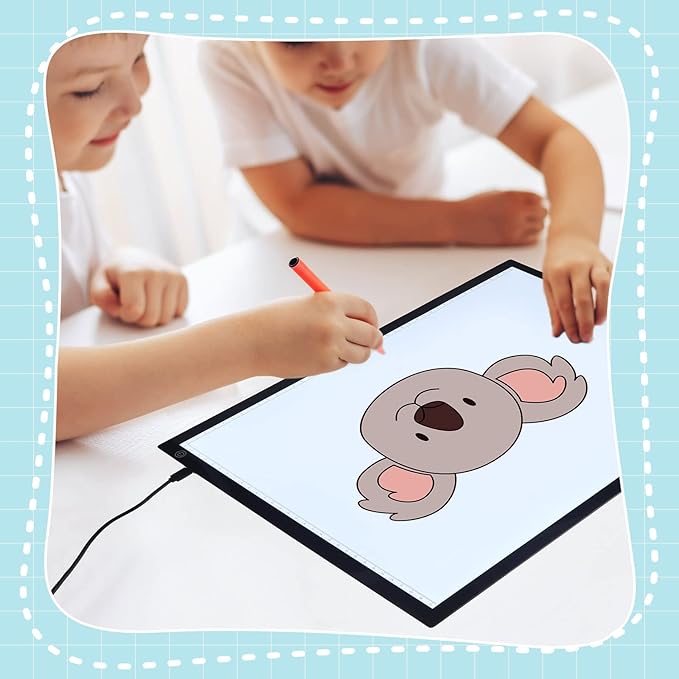 Kanayu Adjustable Brightness LED Light Panel 18" Classroom Light Table with 245 Translucent Pattern Blocks Letters Board Numbers for Sensory Play Creative Exploration Kids Home Learning Counting