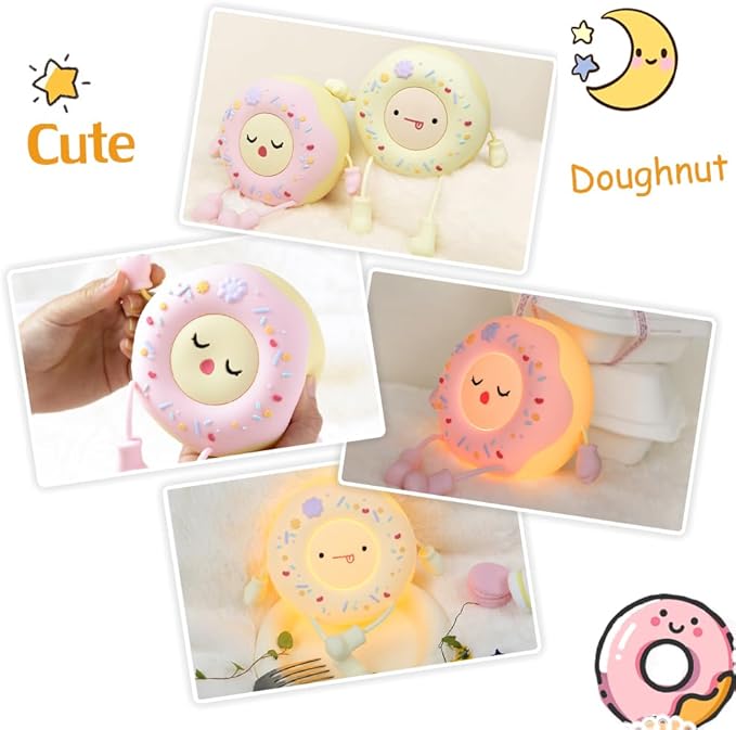 Doughnut Night Light - Kawaii Donut Bedside Night Lamp Desk Decor USB Recharging, Delay-off Bedroom Sleep Light, Cute Gifts for Girls, Boys, Teens, Friends Birthday, Thanksgiving, Christmas