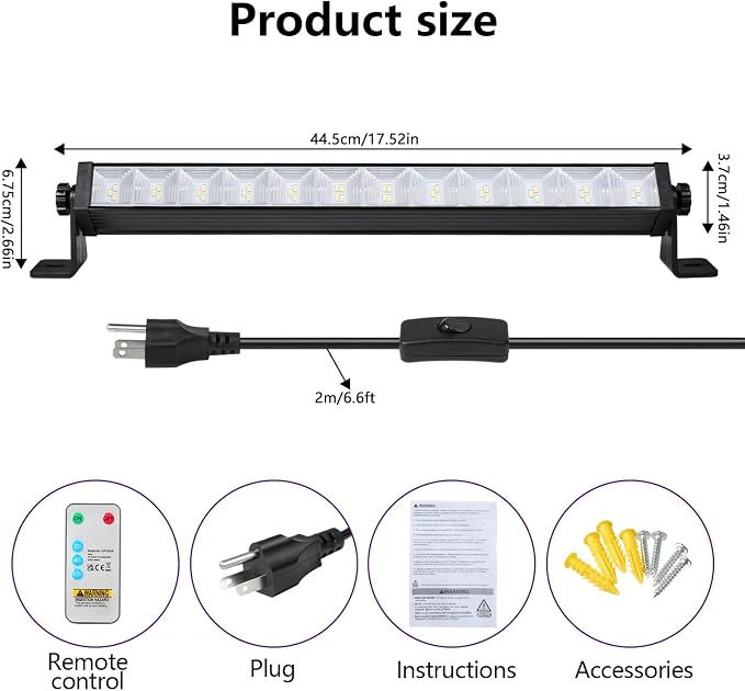 1 Pack 24W LED Shop Light with Remote, Plug in Garage Light with 6.5FT Cord and On/Off Switch, 6000K 5400LM Work Shop Lighting for Garage Workshop Warehouse Factory Yard