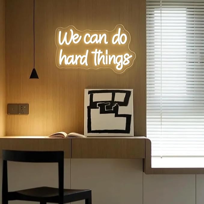 We Can Do Hard Things Neon Sign Warm White Dimmable LED Neon Signs for Kids Bedroom Inspirational Letter Neon Light for Office Classroom Lights up Signs For Wall Decor