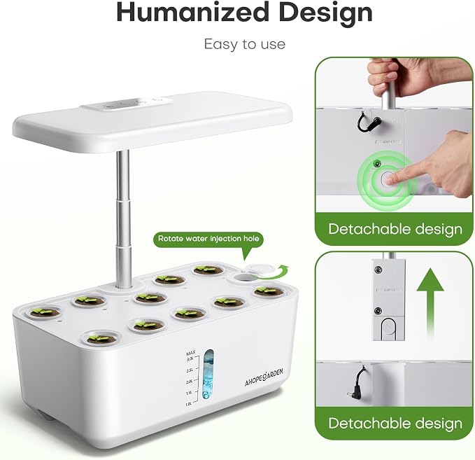 Indoor Garden Hydroponics Growing System: 10 Pods Kit with LED | Plant Germination Kit Herb Vegetable Growth Lamp Countertop, Hydroponic Planter Grower Harvest Lettuce for Beginner Gardeners