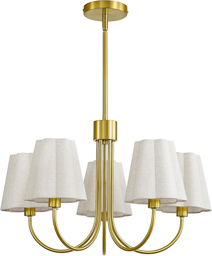 RUIYEY Modern Dining Room Chandelier - 23" 5-Light Black Chandeliers Over Table with Fabric Shades, Adjustable Hanging Dining Room Light Fixture, E12 Hardwired Ceiling Light for Bedroom Living Room