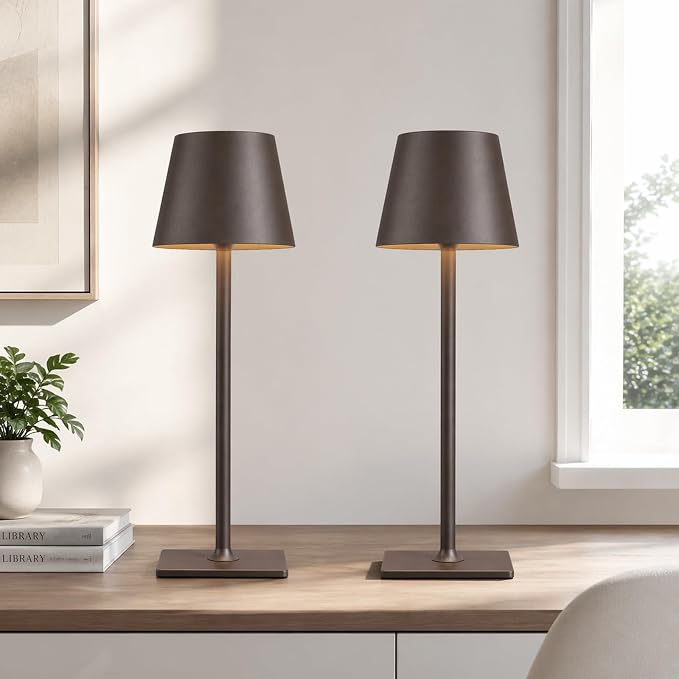 Yogaret Cordless Table lamp Brown 2pack for Restaurant Home Dinner Dining Kitchen Outdoor Patio,Waterproof & Portable