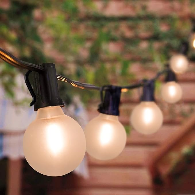 LED Outdoor String Lights 25Ft G40 Frosted White Globe Patio Lights Waterproof with 27 Shatterproof LED Bulbs, Hanging Outdoor Christmas Decorations Lights for Backyard Bistro Wedding Party Garden