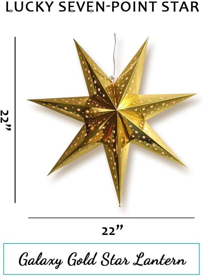 Paper Star Lantern Decoration (Galaxy Gold 7-Point Shining Star) - Perfect for Weddings, Christmas Holiday, Birthday Party Celebration & Home Decor
