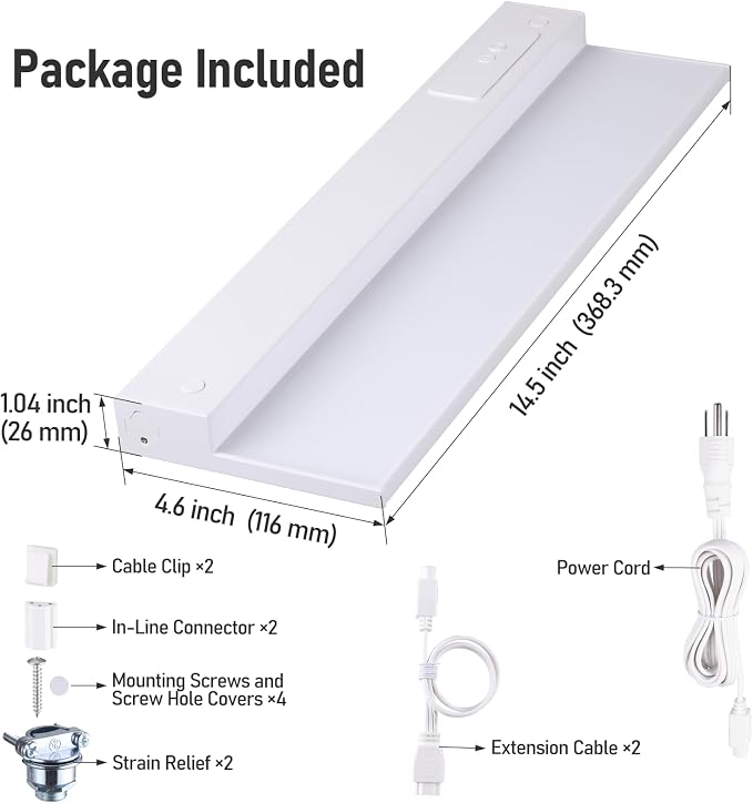 TORCHSTAR 2-Pack Ultra-Slim LED Under Cabinet Lighting Fits 18" Cabinets | 5CCT, Hardwired & Plug-in, 12W 900LM, 120V CRI90 Linkable Dimmable Thin Under Counter Lights for Kitchen, ETL T24, White