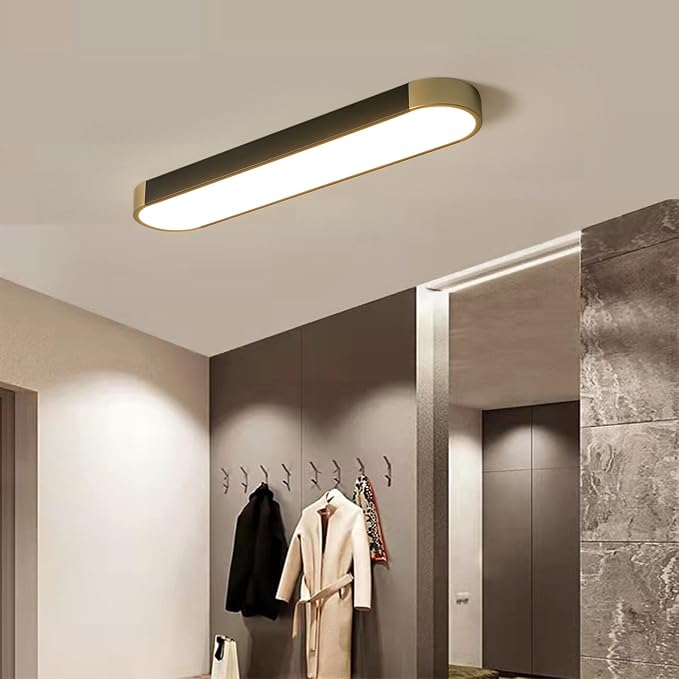 Tioolo Modern Ceiling Light, Dimmable LED Ceiling Light with Remote, 27.5in | Linear Flush Mount Ceiling Light, Black Gold Ceiling Light Fixture, 3000K-6500K, Memory, 36W for Kitchen, Hallway, Closet