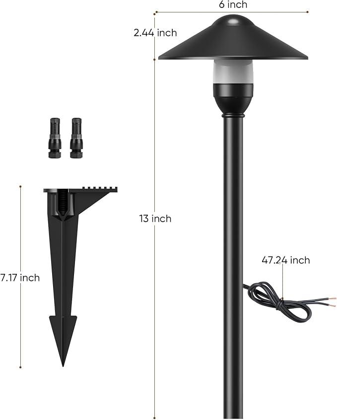Low Voltage Landscape Lighting 1-Pack, Aluminum 12V Pathway Lights with G4 Bulbs, Waterproof Stylish Matte Black Color Round Shade Path Lights with Connectors for Walkway Yard Garden
