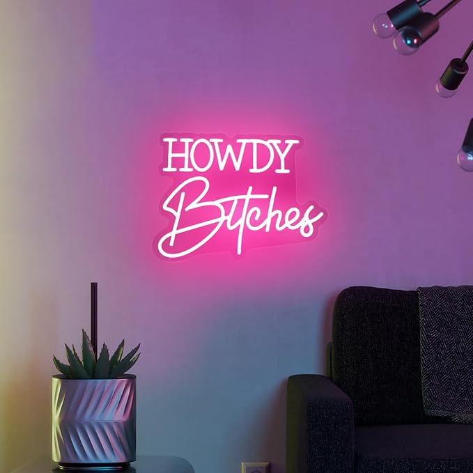 Howdy Neon Sign For Wall Decor Studio Room Led Lights, Pink Bar Decor Neon Signs Aesthetic Operated Light For Door Decorations, Bedroom Accessories Neon Sign