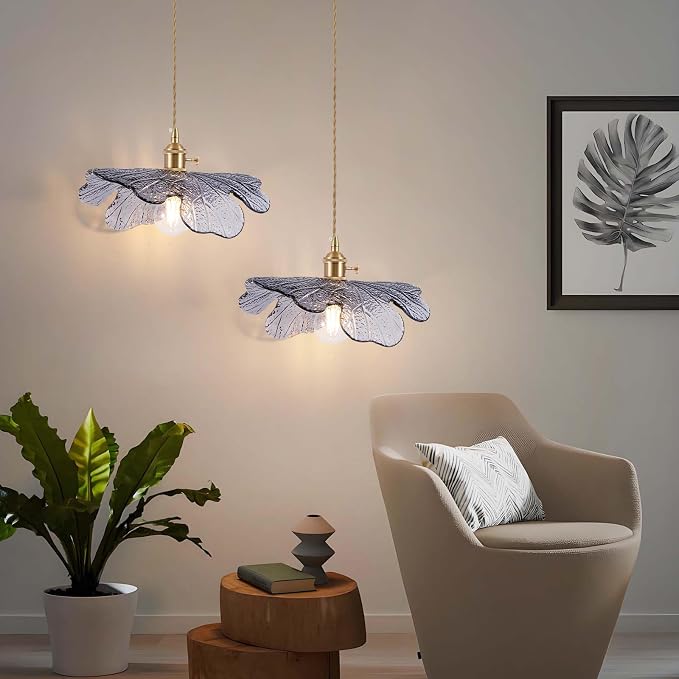 Plug in Pendant Light Fixtures,Hanging Light Fixture 12.9in Blue Glass Pendant Light,E26 Pendant Lighting for Kitchen Island, Bedroom, Dining Room, Living Room