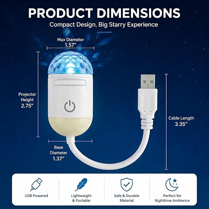2-in-1 Galaxy Ocean HD Smart Dynamic 5D Holographic Night Light Projector | Plug and Play, USB Portable, Adjustable Brightness, 360° Rotating Design, Star Starry Sky Mini Projector for Bedroom, Blue