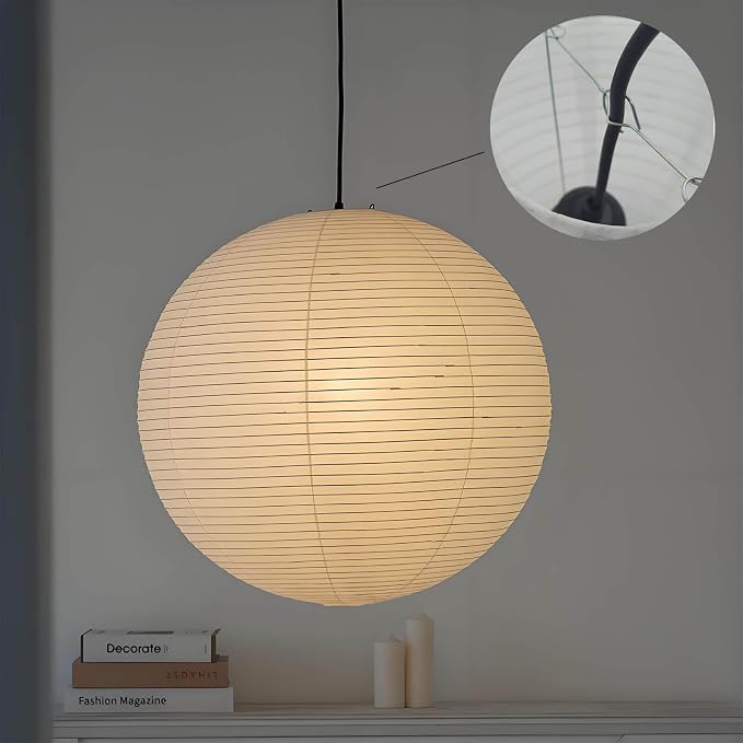 2 Pack 18 Inch Plug-in Paper Lantern Pendant Light, Rice Paper Lamp | Japanese Wabi-Sabi Light, 4.5M/15FT Adjustable Cord, E26 Socket, Soft Diffused Light for Bedroom, Dining Room & Cafe Decor
