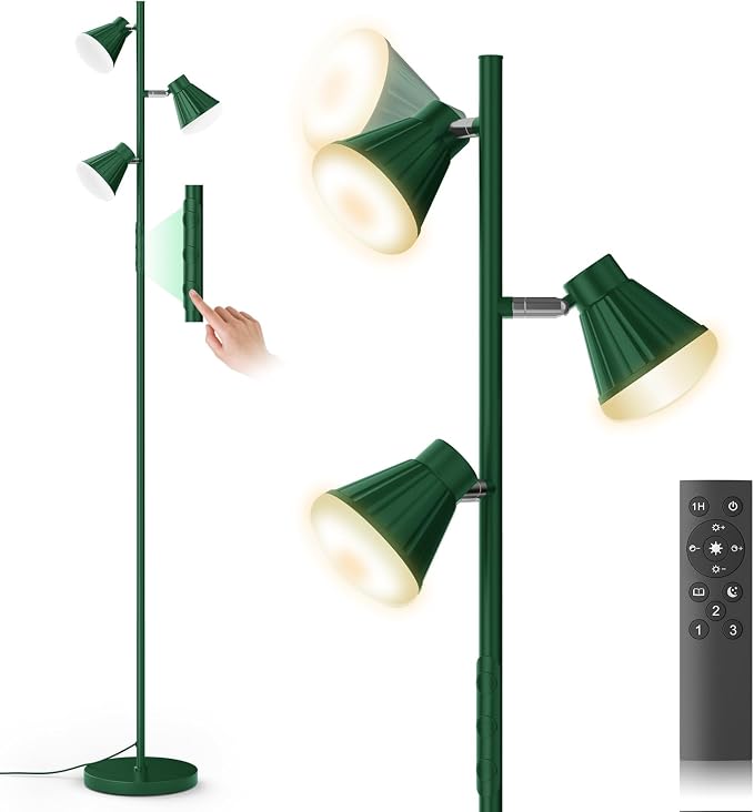36W LED Tree Floor Lamp, Dimmable Tall Standing Lamp with Remote & Touch Control, 4 Color Temperatures Bright Floor Lamp, 3 Rotatable Light Modern Floor Lamps