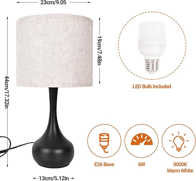 Touch Table Lamp for Bedroom Set of 2,3 Way dimmable Nightstand Bedside Lamp with Linen Shade,Desk Lamp for Living Room, Guest Room, Home Office