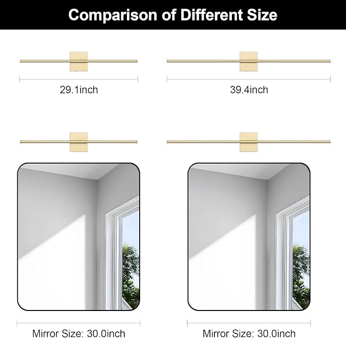 Battery Operated Wall Sconce, 3000K-6000K Dimmable Gold Wall Lights with Remote Control, Timable LED Wireless Wall Sconces, 350° Ratate for Bathroom, Living Room, Hallway 29.1 Inch 1 Pack