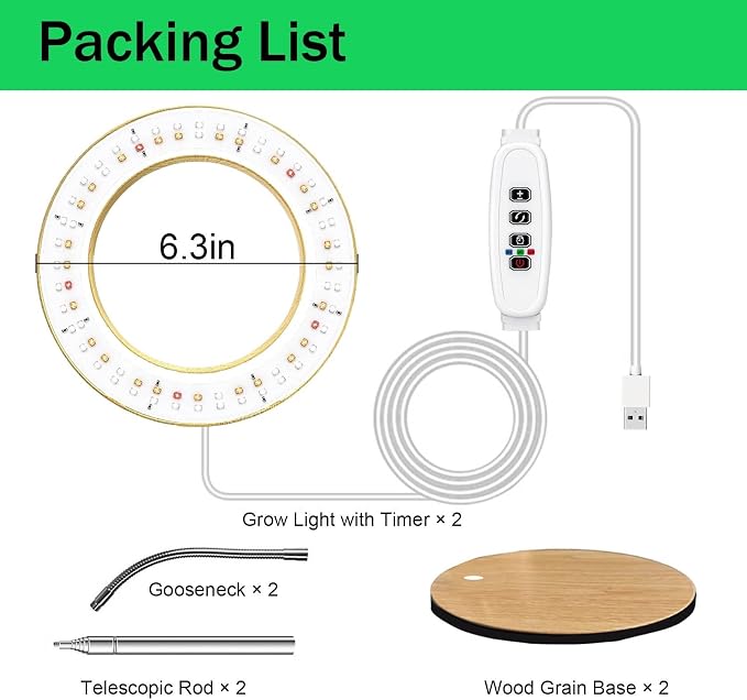 Grow Light for Indoor Plants Full Spectrum, Desk LED Plant Light with Faux Wood Grain, 12"-43" Height Adjustable, Auto On/Off Timer 3/9/12H, 3 Modes 10 Dimmable Levels for Succulents