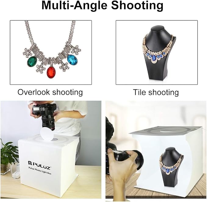 PULUZ Photo Studio Light Box, Portable Folding Photo Light Box with Ring Light and 6 Colors Backdrops,Light Box Photography for Small Size Products