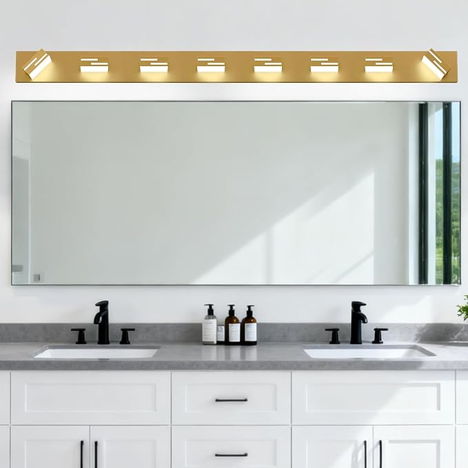 LED Modern Bathroom Vanity Light Fixtures, Dimmable Gold Vanity Lights for Bathroom Lighting Fixtures Over Mirror, with 360° Rotatable Heads 8-Light 54-inch (Cool White 6000K)