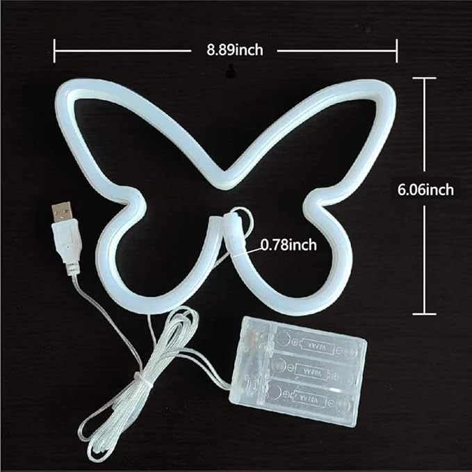 Neon Butterfly Signs 2 Pieces Purple, LED Lights for Wall Office Dorm Wedding Birthday Party Room Decor, Teen Girls Decorations, USB or 3-AA Battery Powered