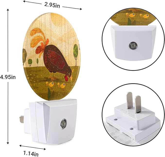 EKOBLA Hen and Chicks LED Night Light Farmhouse Animal Fowl Funny Dusk to Dawn Plug-in Nightlights Auto Sensor for Home Indoor Bathroom Hallway Kitchen