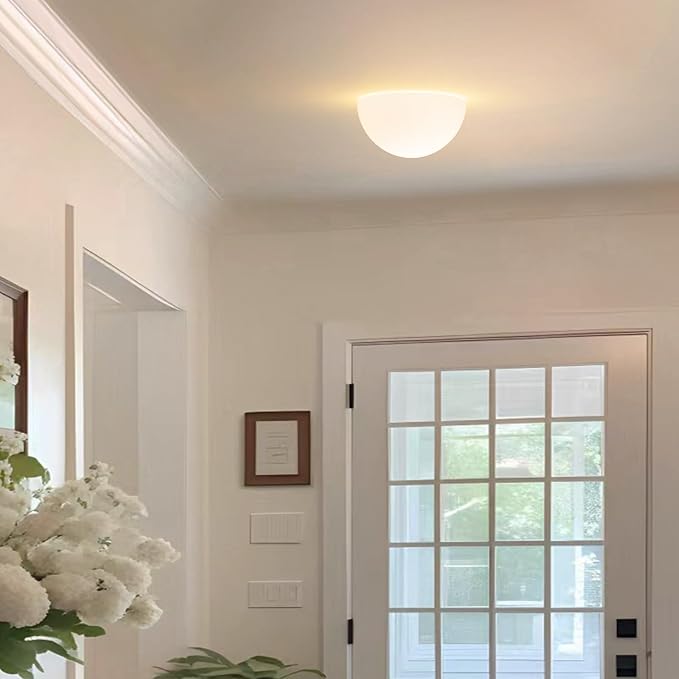 Globe Milk Glass Wall Sconce - Small 7 Inch Modern Half Moon Light Fixtures | Mid Century Art Deco Indoor Lighting, For Bedroom Bathroom Vanity Mirror Living Room Hallway Kitchen Bedside Mount Lamp 3000k