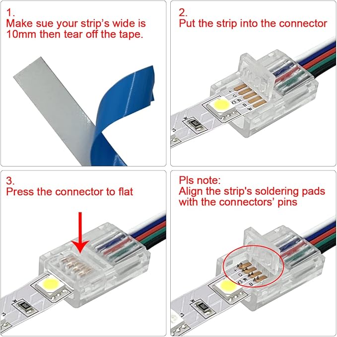 HAMRVL 10mm Cob Strip Light Connectors (5 Pin, 12 Pack) - Transparent Track Lighting Kit Adapter for White Led Tape 12/24V with 6M/19.68ft Led Wire Extension