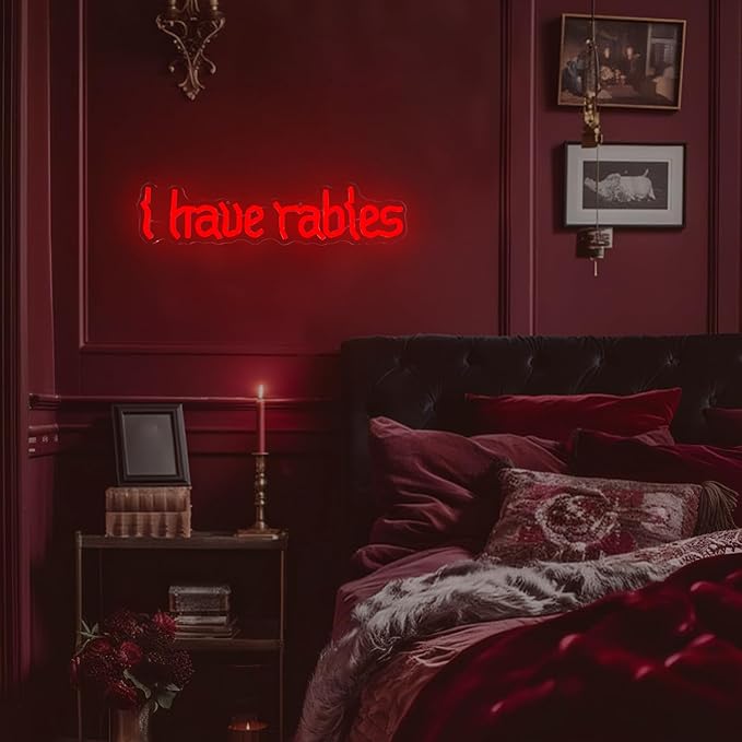 I Have Rabies Neon Sign for Wall Decor Gothic Led Neon Light Weird Light Up Sign for Dark Humor Unhinged Meme Bedroom Home Bar Club Wall Art Decoration Goth Lover Gift