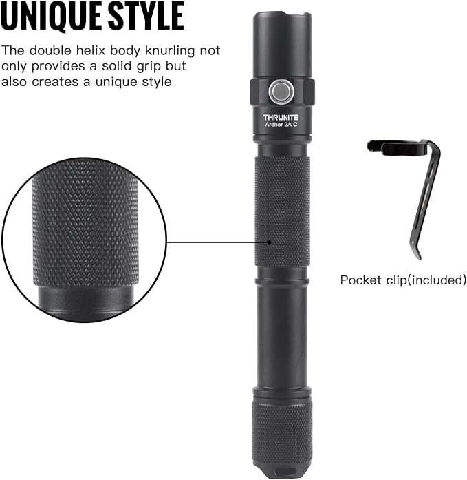 ThruNite Archer 2A C LED Rechargeable Flashlight,High 1000 Lumens AA Flashlight with USB-C, Dual Switch Bright Flashlights for Power Outage,Home Emergency,Camping,IPX8 Waterproof - Cool White