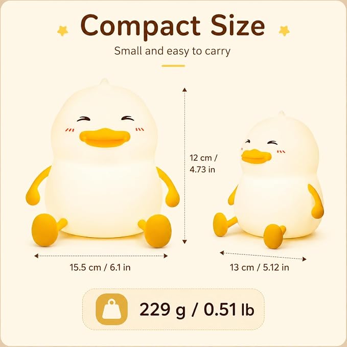 Fat Duck Night Light, LED Squishy Novelty Animal Night Lamp, Food Grade Silicone 3 Level Dimmable Nursery Nightlight for Desk Decor, Funny Gifts Stuff for Boys Girls Baby, White Elephant Gifts
