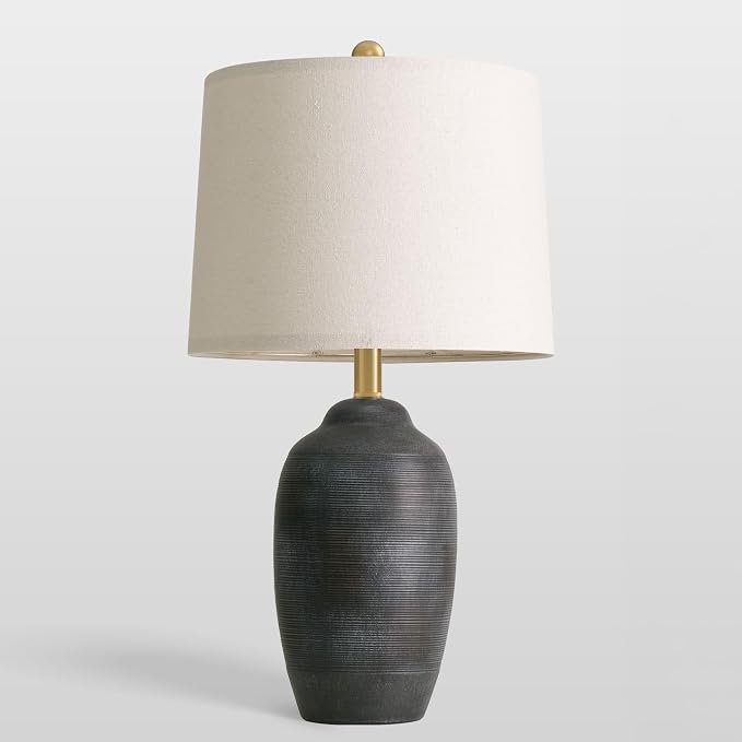 24.5" Vintage Ceramic Table Lamp for Living Room Black Single | Farmhouse Small Nightstand Lamps for Bedroom, Rustic Stone-Textured Ceramic, Home Decor for Bedside, Side End Table, Buffet
