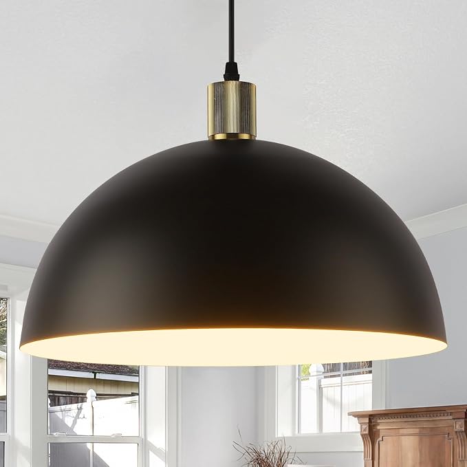 Black Pendant Light Fixtures 2 Pack, 15.7 Inch Large Dome Pendant Lighting Farmhouse Vintage Chandelier for Kitchen Island Dining Room