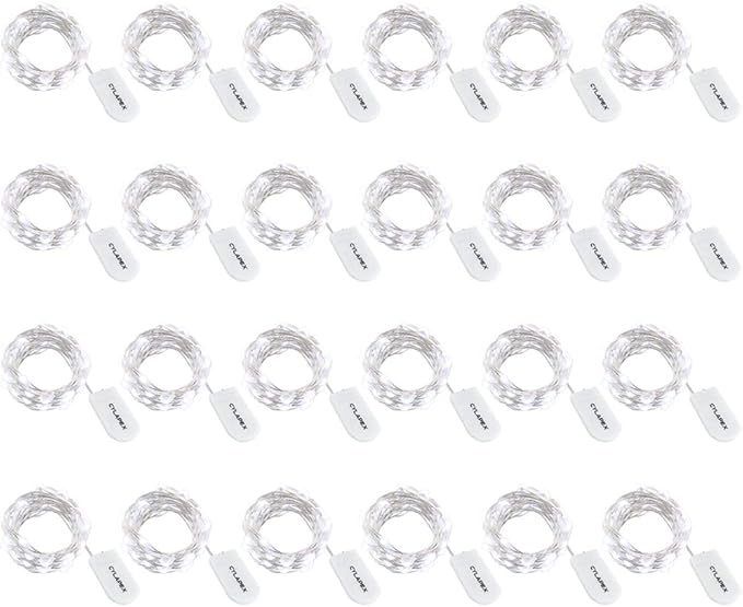 CYLAPEX Pack of 24 Cool White Fairy Lights String Battery Operated Fairy Lights, 7ft 20 LEDs Firefly Lights Silver Coated Copper Wire Lights for DIY Decor Christmas Decoration Costume