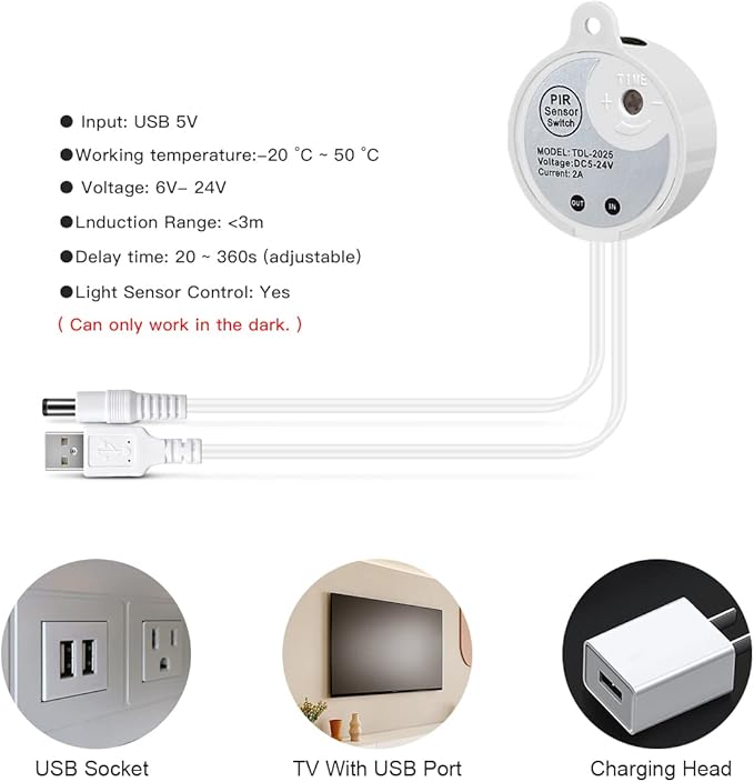 5V USB Neon LED Strip Light Waterproof 9.84Ft COB LED Strip Lights 320LEDs/M Motion Sensor LED Neon Rope Light 6500K White LED Strip for Bedroom, Cabinet, Kitchen, DIY Lighting