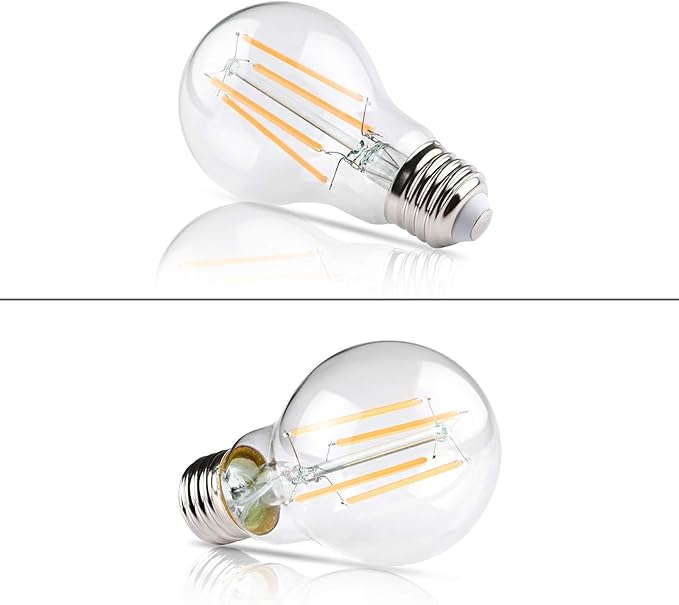 Ascher 60 Watt Equivalent, E26 LED Filament Light Bulbs, Warm White 2700K, Non-Dimmable, Classic Clear Glass, A19 LED Light Bulb with 80 CRI, Pack of 6