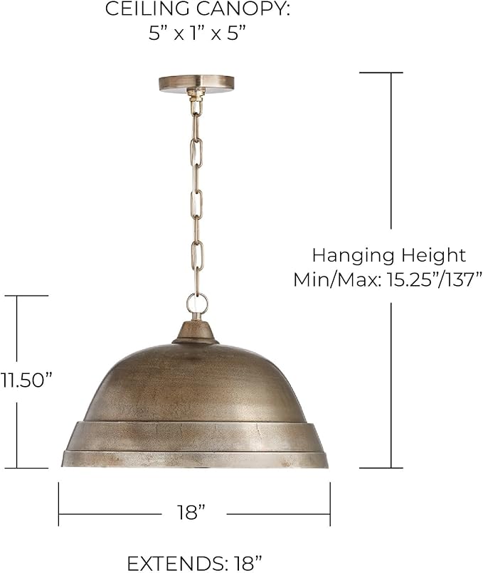 Capital Lighting 330311XN Sedona Handcrafted Sand-Cast Aluminum Industrial Metal Dome Pendant, 1-Light 100 Watts, 12" H x 18" W, Oxidized Nickel