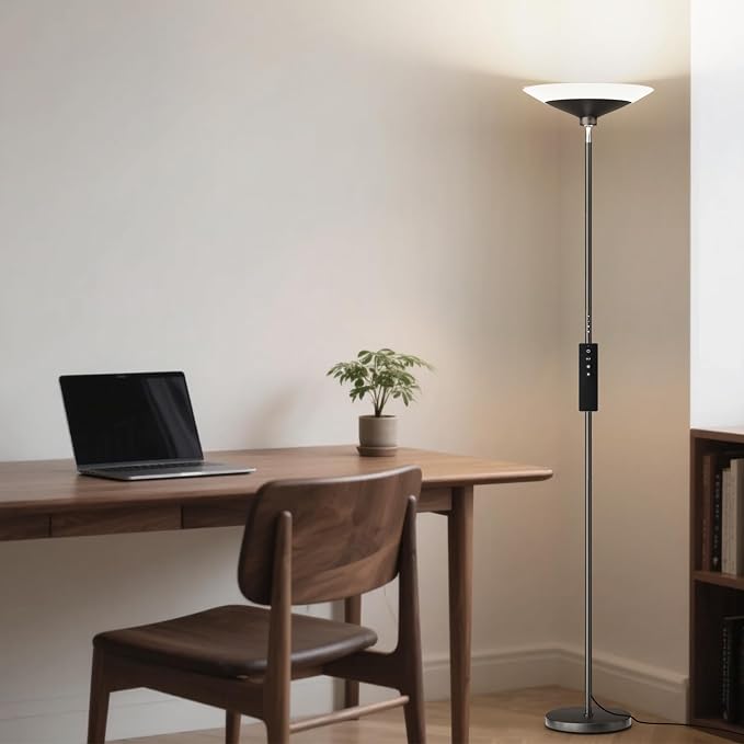 RGB Torchiere Floor Lamp - 30W Dimmable LED Standing Lamp with Remote, Multi Color Changing, 72in Tall Corner Light, Bright Standing Pole Light for Office Living Room Bedroom Basement, Black