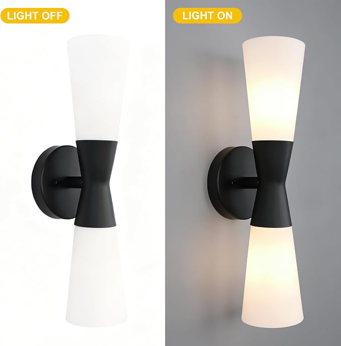 Wall Sconces Set of 2 for Bathroom, Modern Indoor Vanity Light Fixtures 17", Up Down Lighting, Wall Mount Lamp for Living Room Bedroom Hallway Stairway Fireplace Mirror E26 Base 2PC White&Black