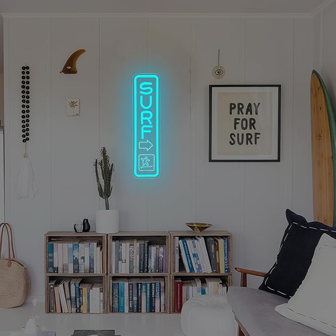 Surf Neon Sign for Wall Decor Surfing Led Sign Dimmable Beach Neon Light Signs Coastal Light Up Sign for Surf Decor Themed Room Decor Party Shop Business Surfing Beach