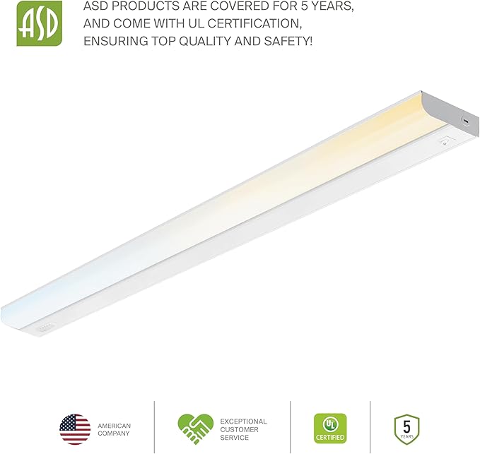 ASD 6 Pack 40 Inch Hardwired LED Under Cabinet Lights, On/Off & 5CCT Switch 2700K-5000K, 20W 1814LM CRI90+, Direct Wire Low Profile Linkable Fixture, Dimmable Under Counter Kitchen Lighting, White, UL