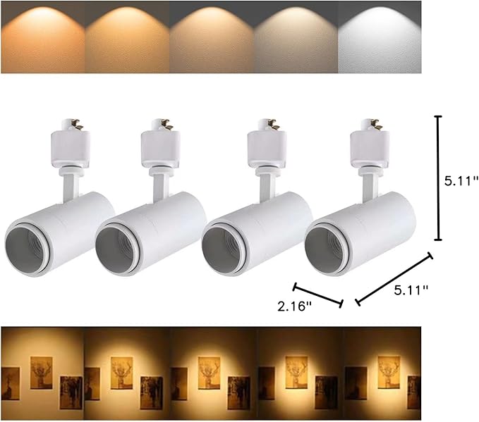 5CCT LED Track Lighting Heads 12W Dimmable,Zoomable Beam15°/24°/36°/45°/60°,2700K/3000K/3500K/4000K/5000K,Single Circuit H Track Lighting Heads Ceiling Fixtures Art Lighting,White-4Pack
