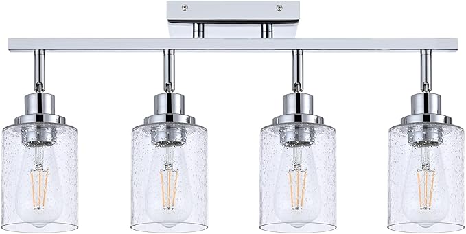 4-Light Multi-Directional Rotating Track Light Fixture Ceiling Track Lighting Heads with Seeded Glass Chrome Track Lighting Kit Bathroom Vanity Light Spotlight Fixtures for Kitchen Accent Shop