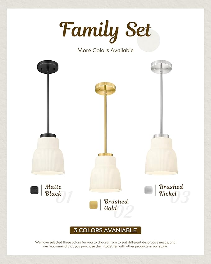 FEMILA 3 Pack 6.7" Vintage Light Fixtures, Milk Glass Kitchen Island Lighting, Brushed Nickel Antique Chandelier, Hanging Light Fixture for Bedroom Hotel Living Room, 4FYD87MIL-3PK BN