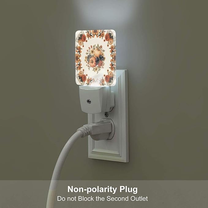 Pumpkin Fall Night Lights Sunflowers LED Plug-in Night Light 2-Pack, Auto Sensor Nightlights Set of 2 for Bedroom Bathroom