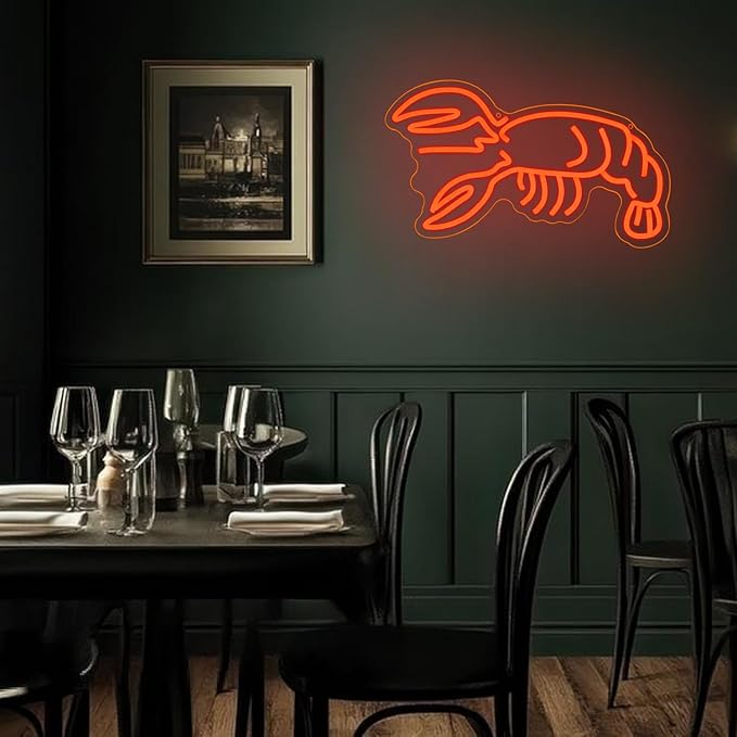 Lobster Neon Sign Seafood Market Led Sign for Wall Decor USB Powered Dimmable Animal Neon Sign Food Led Sign for Seafood Restaurants Business Pub Man Cave Wall Decor