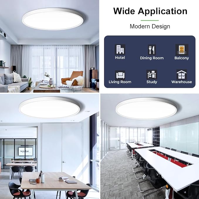 LightingWill 24 Inch LED Flush Mount Ceiling Light Fixture, 6000K Cool White, 5600LM, 45W, Flat Modern Round Lighting Fixture, 400W Equivalent White Ceiling Lamp for Kitchens, Bedrooms.etc.