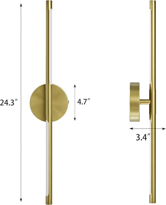 24" Battery Operated Wall Sconce Set of 2, 350° Rotating Lamp, Gold | Wireless, 8000mAh Rechargeable Battery, Stepless Dimming, 3000K-6000K, Remote & Touch Control, Timer, Living Room, Bedroom