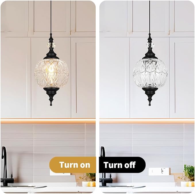 Pendant Lights Kitchen Island 2 Pack, Black Vintage Pendant Light with Detachable Glass Shade, Adjustable Hanging Light for Kitchen Island Lighting, Bathroom, Farmhouse, G9 Base (Bulbs Not Included)